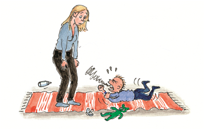 Illustrerad bild på kvinna med skrikande barn.